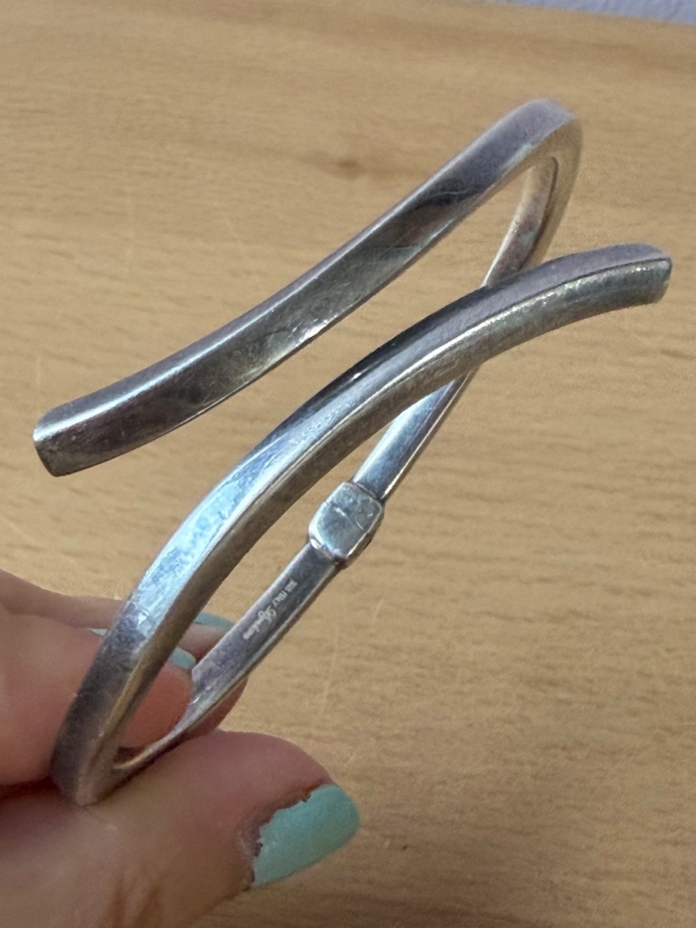 VINTAGE DYADEMA ITALY GEOMETRICAL HINGED CUFF BANGLE BRACELET 925 STERLING SILVR